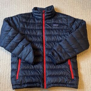 Patagonia Navy Puffer Jacket with Red Zippers